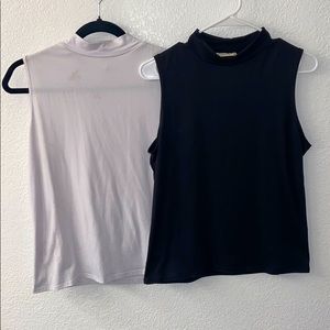 Black/white trendy layering sleeveless turtleneck